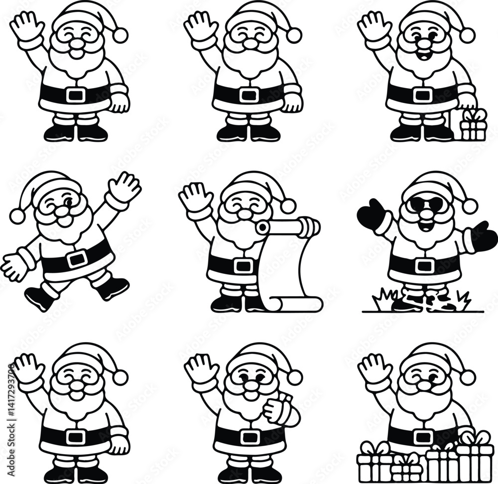 Santa Claus Silhouette Set | Waving Hand Festive Line Art Sketch Santa Waving Hand Silhouette | Christmas Vector Bundle Santa Claus Silhouette Set | Waving Hand Festive Line Art Sketch Santa Waving Hand Silhouette | Christmas Vector Bundle