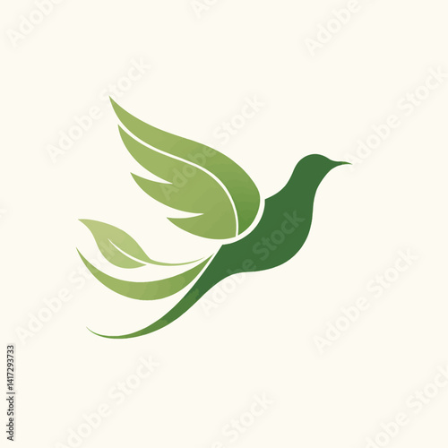 Green bird with leaf wings logo design