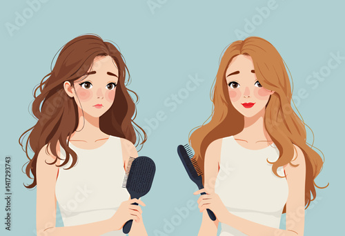 Hair transformation: Unhappy to happy woman with brush