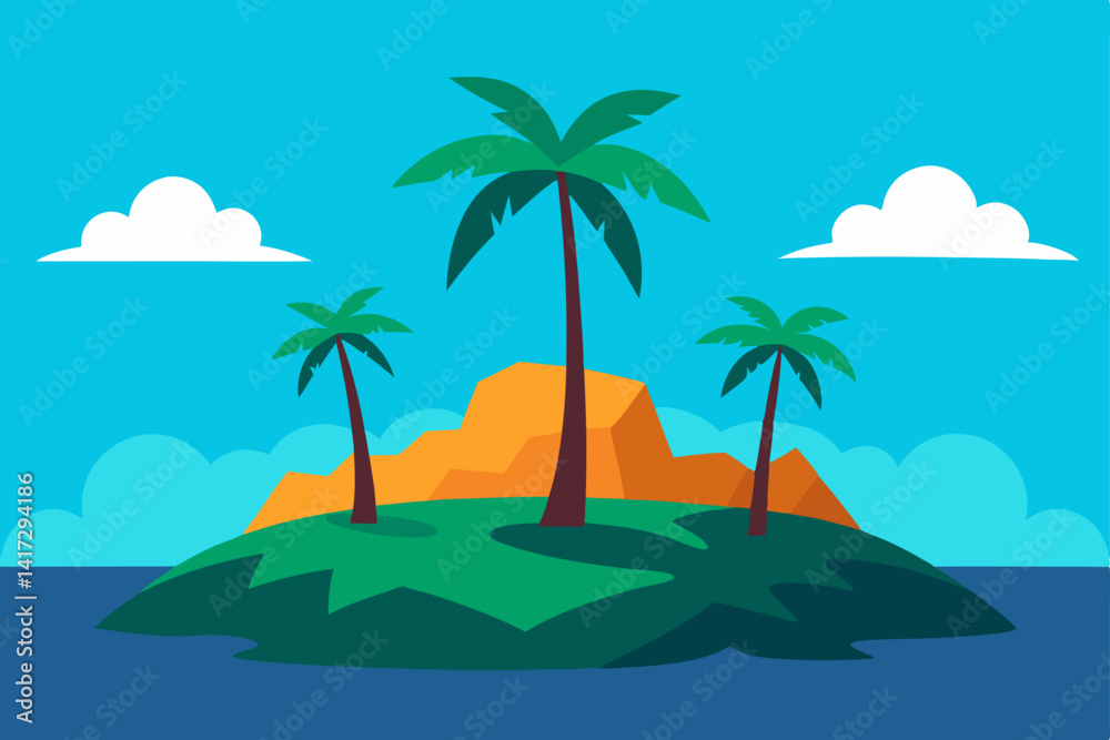 Obraz premium island-paradise-with-palm-trees---anime-landscape