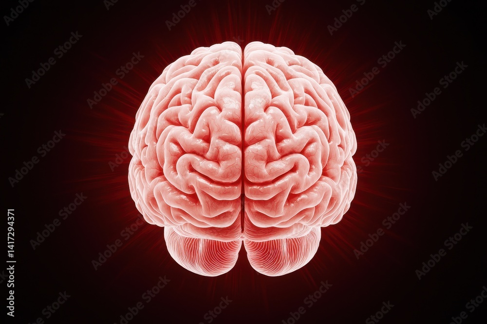 Red Glowing Brain Illustration on Dark Background for Medical Concepts Red Glowing Brain Illustration on Dark Background for Medical Concepts