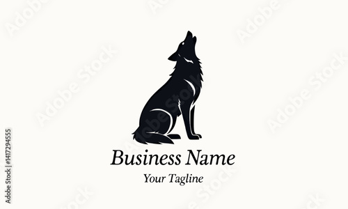Howling wolf silhouette logo design template
