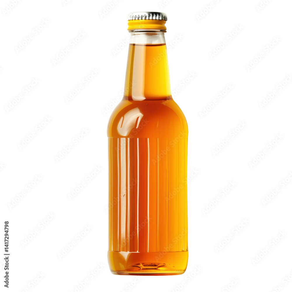 clear glass bottle filled with amber colored beverage, showcasing its refreshing appearance and inviting look. Perfect for summer gatherings or casual occasions