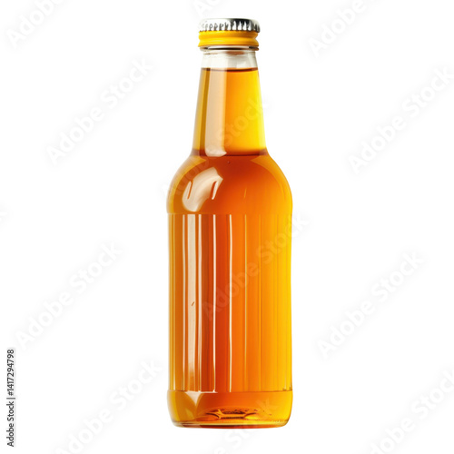 Obraz na płótnie clear glass bottle filled with amber colored beverage, showcasing its refreshing appearance and inviting look. Perfect for summer gatherings or casual occasions w salonie