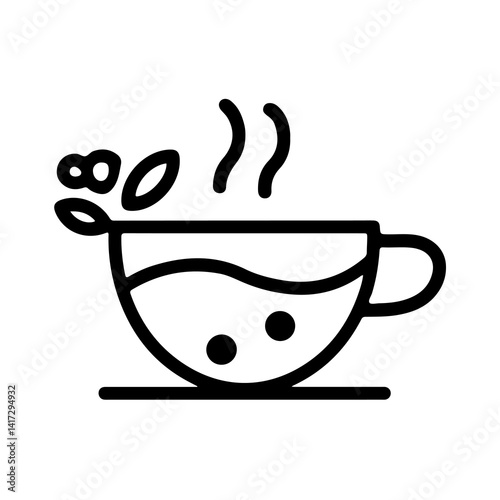 Warm Tea Serenity: A minimalist illustration of a teacup, offering a visual representation of calm. The steaming cup suggests warmth and relaxation.