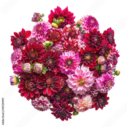 Obraz na płótnie vibrant bouquet of red and pink flowers, showcasing various types of dahlias and blossoms, creating stunning floral arrangement that evokes beauty and joy w salonie