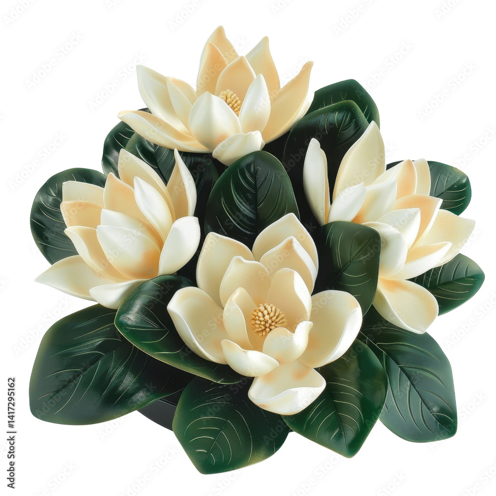 Elegant white lotus flowers with green leaves create serene and tranquil atmosphere, perfect for enhancing any space with touch of nature beauty
