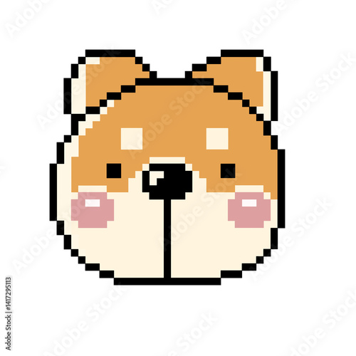 Flat design pixel art shiba inu illustration
