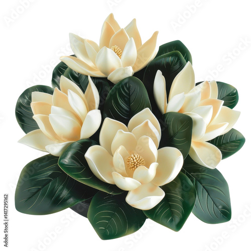 Obraz na płótnie Elegant white lotus flowers with green leaves create serene and tranquil atmosphere, perfect for enhancing any space with touch of nature beauty w salonie