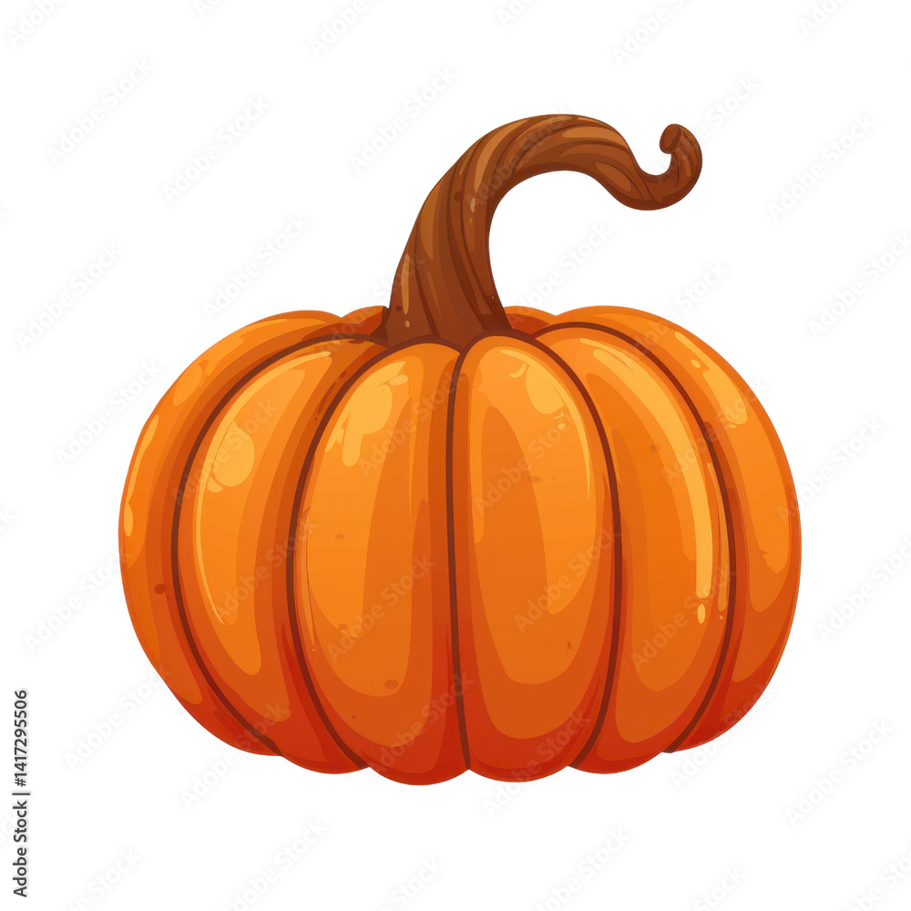vibrant orange pumpkin with curved stem, showcasing its smooth texture and rounded shape, perfect for autumn decorations and Halloween themes