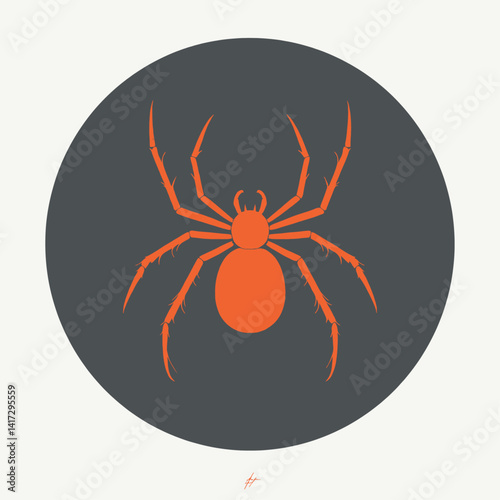 Orange spider on gray circle background