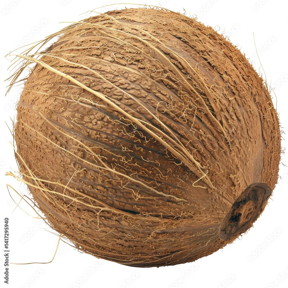 Coconut shell natural texture tropical fruit brown color fibrous exterior organic material round shape healthy food culinary use eco friendly product