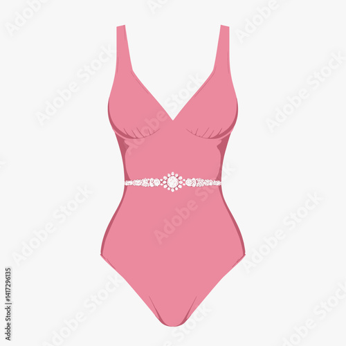 Pink swimsuit with jeweled belt detail