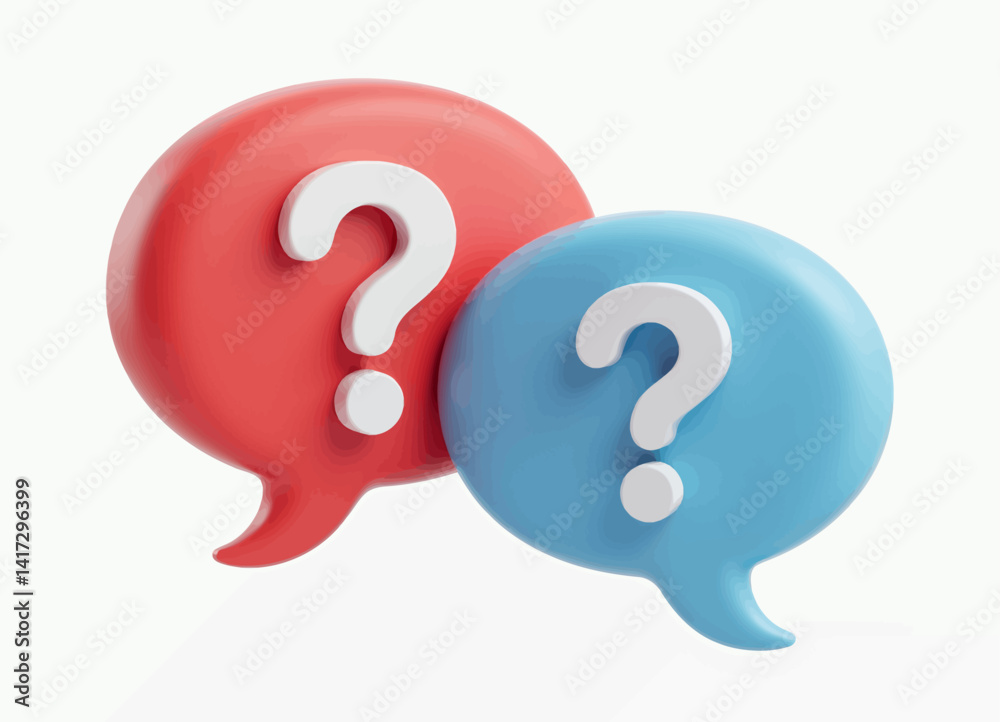 Red and blue speech bubbles with question marks Red and blue speech bubbles with question marks