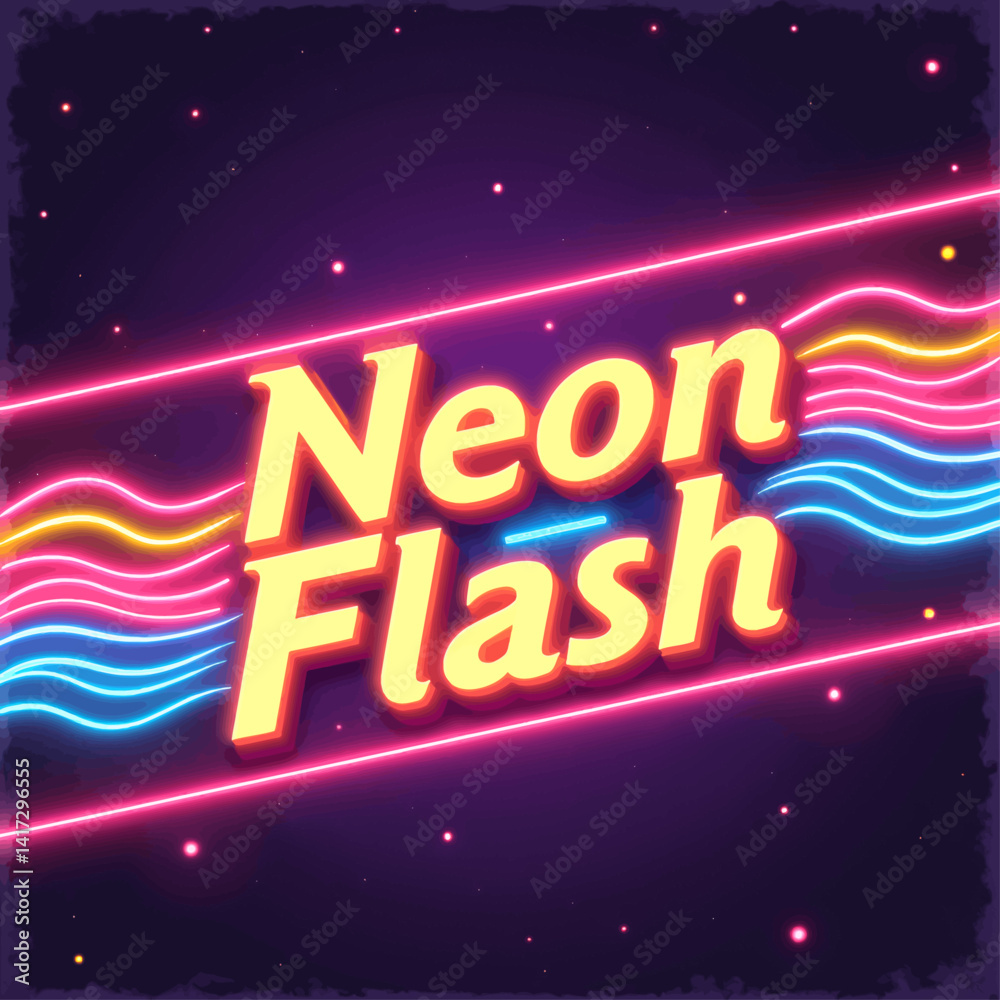 Retro Neon Flash Text with Glowing Lines and Stars Retro Neon Flash Text with Glowing Lines and Stars