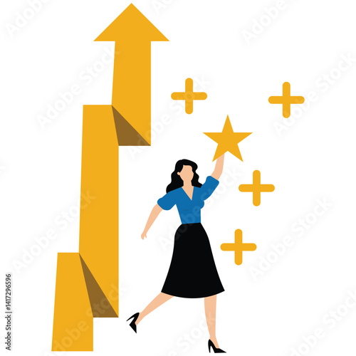 Businesswoman hold star value with plus sign representing value added growth