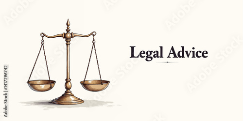 Scales of Justice with Legal Advice Text on White Background
