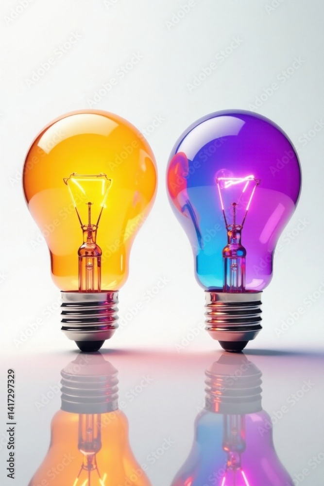 Bulbs standing side by side with reflection on white background, glow, LED, illumination Bulbs standing side by side with reflection on white background, glow, LED, illumination