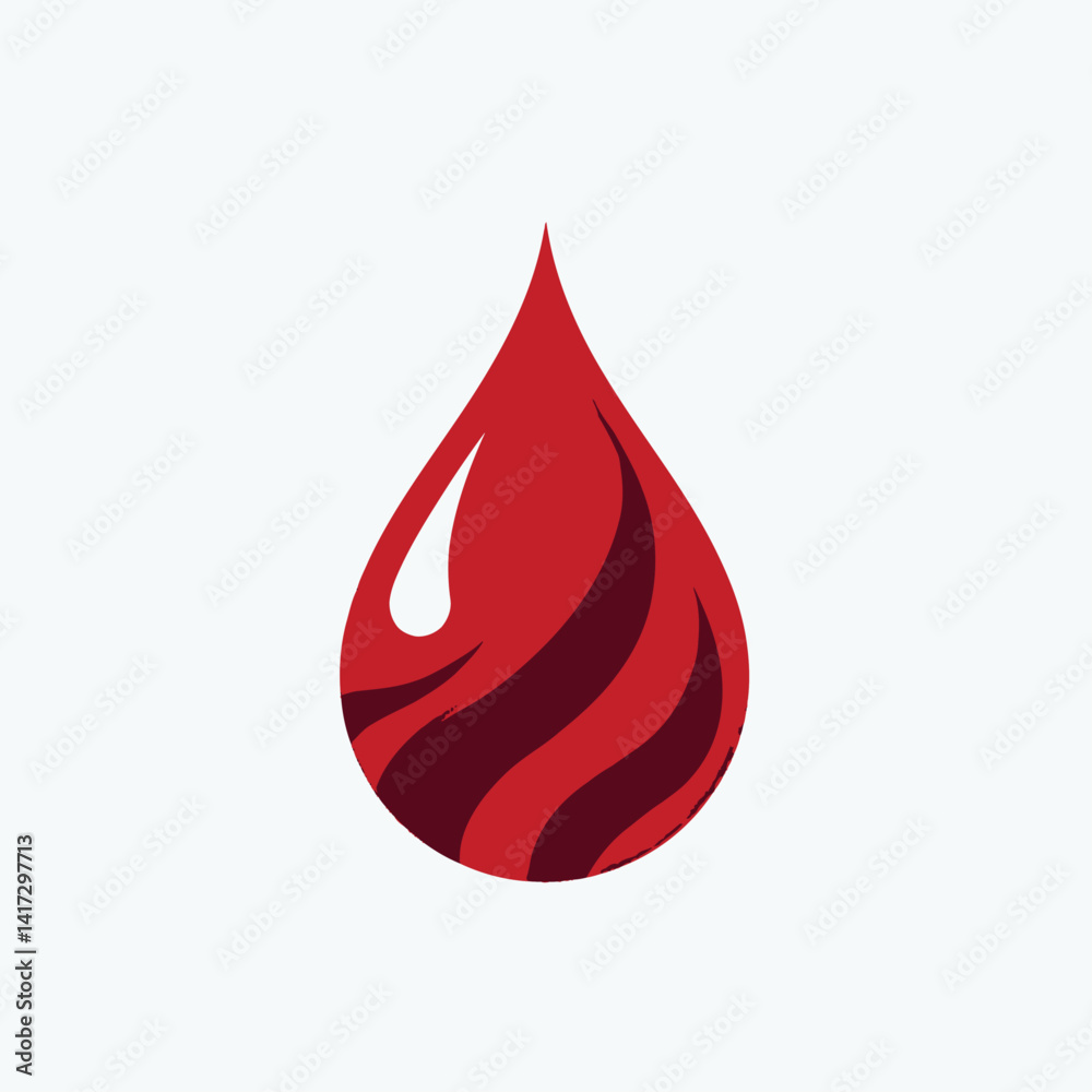 Stylized red blood drop with curved design elements Stylized red blood drop with curved design elements