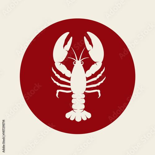 White Lobster Silhouette on Red Circle