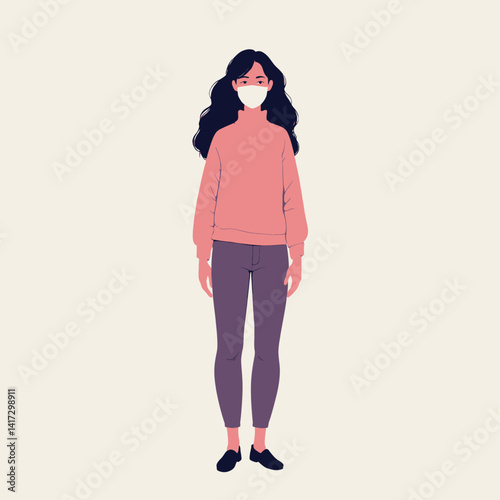 Woman in pink sweater wearing a blue face mask