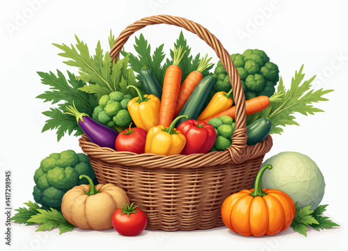 Wicker Basket Abundance: Colorful Vegetables Galore