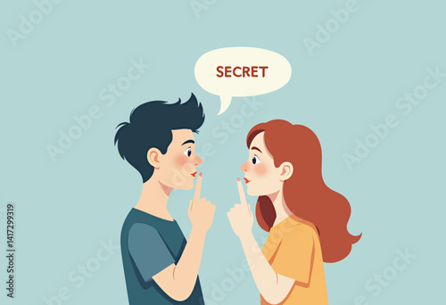Young couple sharing a secret, finger to lips gesture