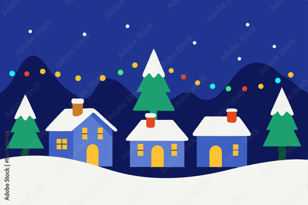 Fototapeta premium anime-christmas-lights-in-snow-town 