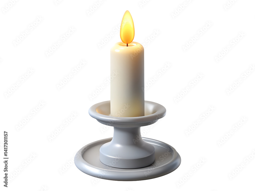 3D Decorative Candle with White Holder, 3D Illustration, 3D Rendering, 3D Icon