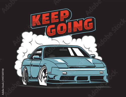 t-shirt design vector with 90s drifting car illustration graphic