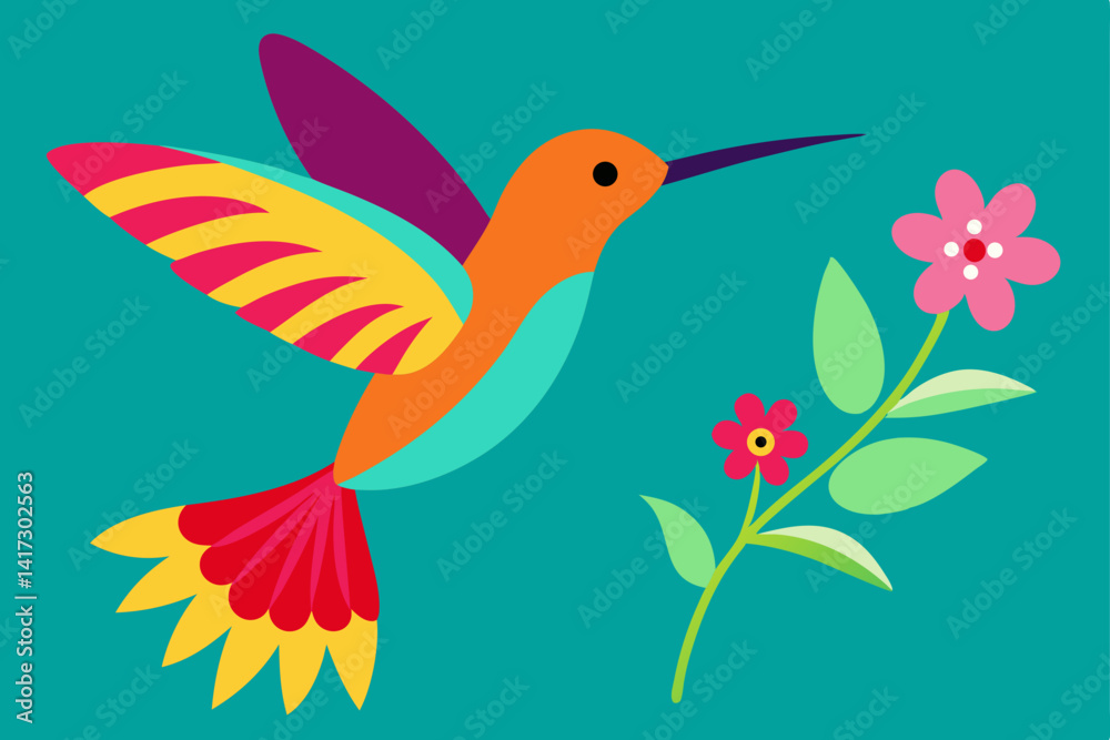 Obraz premium bright-hummingbird-flying-over-flowers