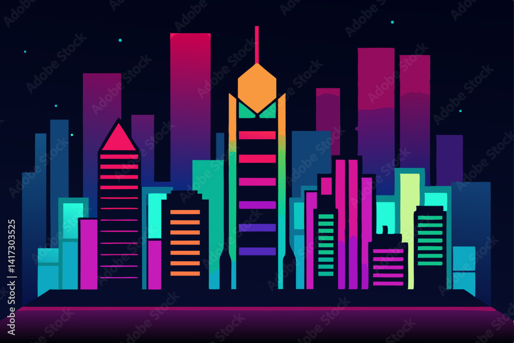 Fototapeta premium city-skyline-in-neon-lights-and-vivid-colors 