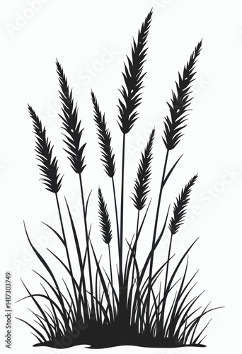 Minimalist Grass Design: Vector Silhouette of Ornamental Pampas Grass, Perfect for Bohemian Decor, Wedding Invitations, Nature-Themed Art, and Elegant Wall Art Prints.
