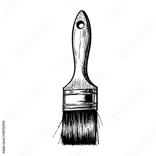 Paint brush sketch engraving black and white outline. Scratch board imitation.