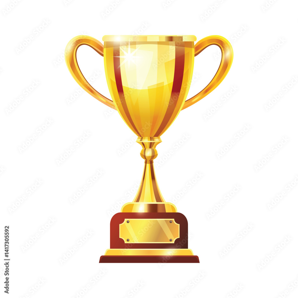 A golden trophy with elegant handles, mounted on a wooden base with a gold plaque, symbolizing success, achievement, and recognition. A golden trophy with elegant handles, mounted on a wooden base with a gold plaque, symbolizing success, achievement, and recognition.