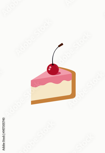Elevate your dessert illustrations with this mouthwatering vector image of a slice of cherry cake, suitable for cookbook covers, patisserie websites, and projects that celebrate the art of baking and 