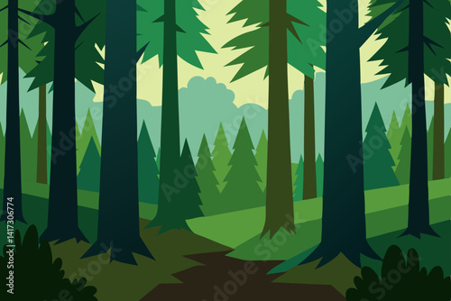 dense-woodland-with-tall-trees-vector-art