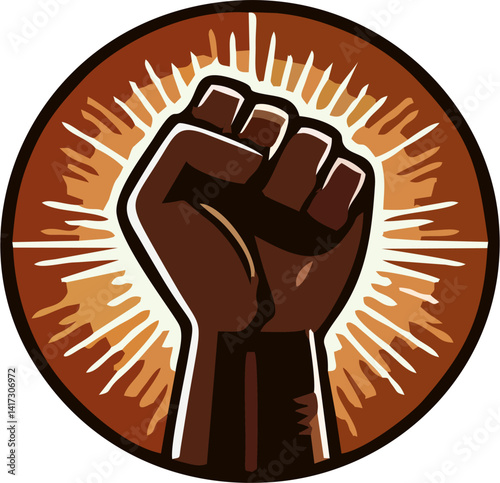 Vector Illustration of a Raised Fist with Radiating Light – Symbol of Resistance and Empowerment