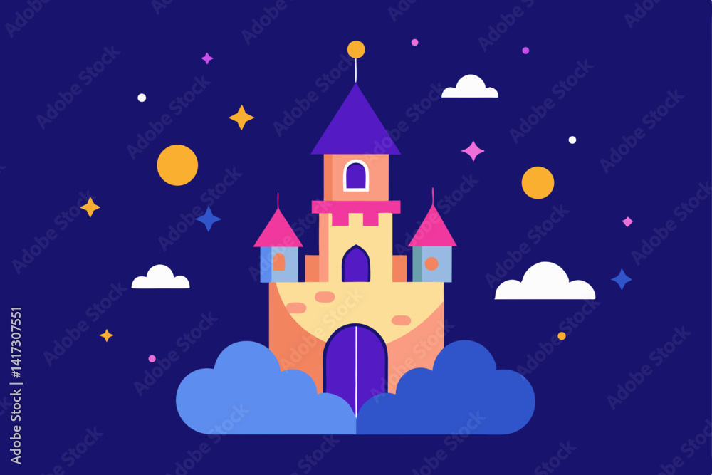 Naklejka premium dreamy-kingdom-illustration-with-stars