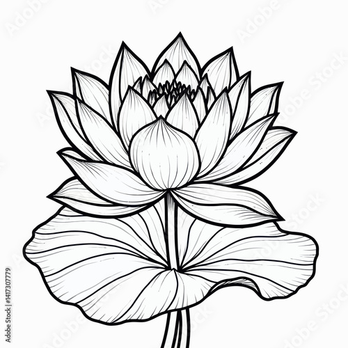 Enhance your floral-themed designs with this delicate vector graphic of a lotus blossom, ideal for wedding invitations, greeting cards, and creative projects seeking a touch of natural beauty and spir
