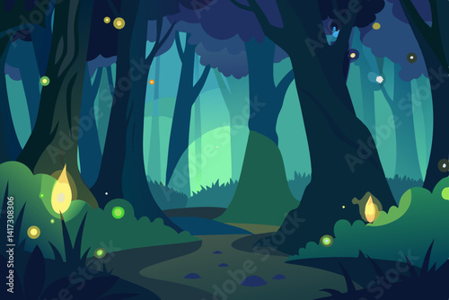 enchanted-forest-with-glowing-lights-illustration