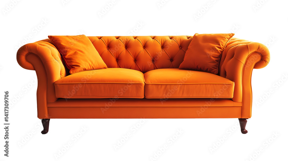 Fototapeta premium Modern Orange Sofa Isolated on White Background - Professional Interior Design Concept
