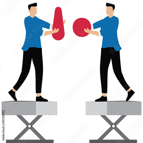 Businessman team build information symbol representing communication and providing solution