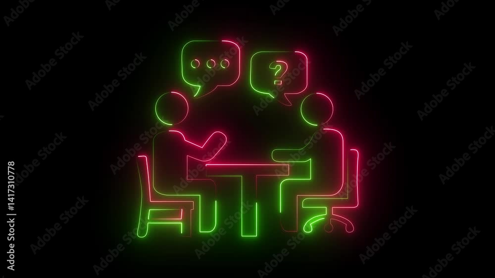 Neon red and green double color Interview Icon Isolated on Black Background. Glowing Job interview question and answer man icon animation with 4k motion graphic video. Neon red and green double color Interview Icon Isolated on Black Background. Glowing Job interview question and answer man icon animation with 4k motion graphic video.