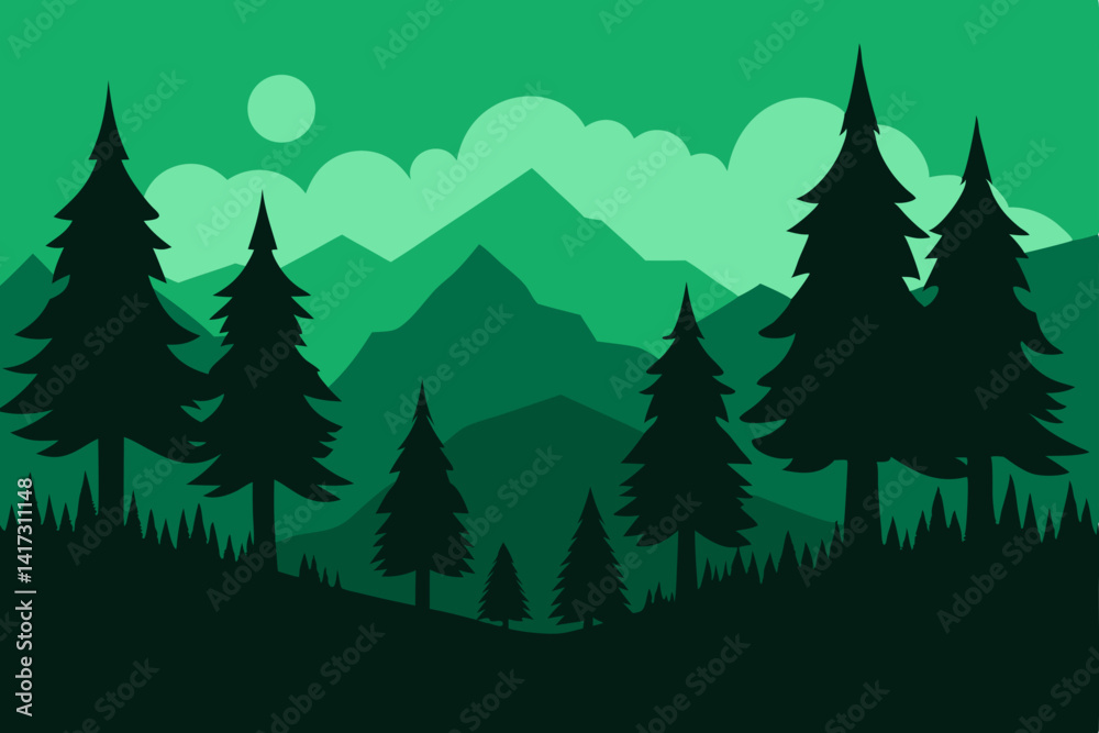 Obraz premium hand-drawn-forest-silhouette-landscape