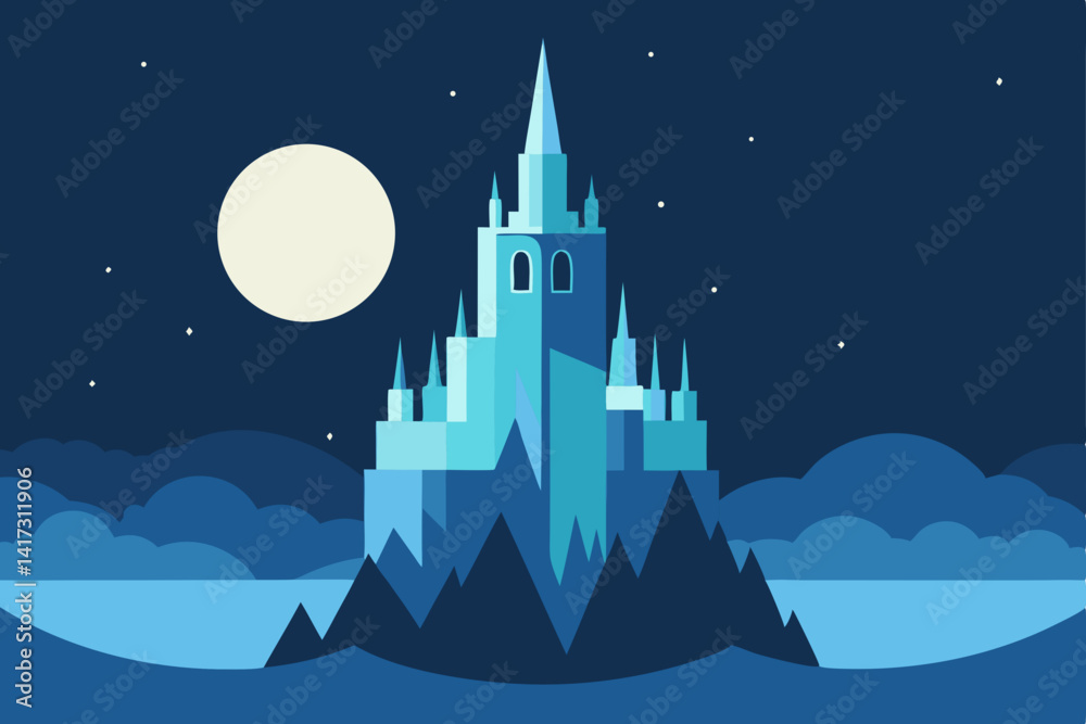Naklejka premium ice-castle-under-full-moon---anime-fantasy 