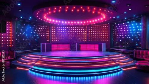 Vibrant Stage Setup with Neon Lights: A Captivating Backdrop for Entertainment Venues