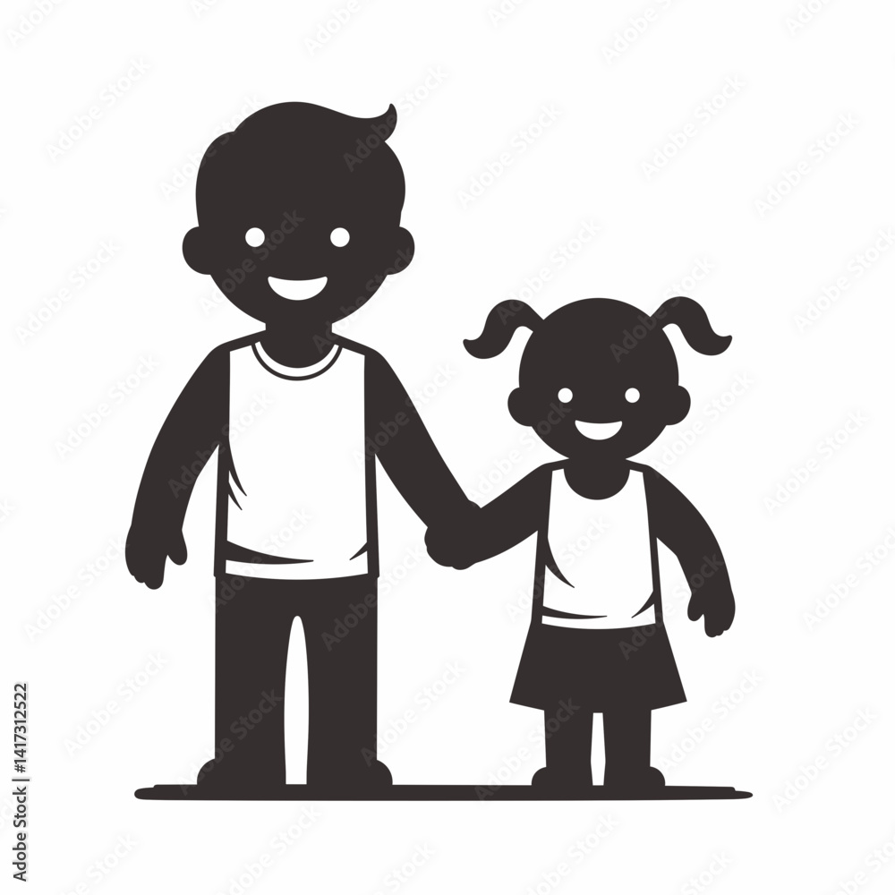 Smiling children holding hands in a playful illustration Smiling children holding hands in a playful illustration