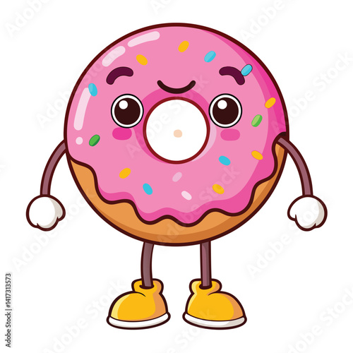 Cute donut character with pink icing and sprinkles