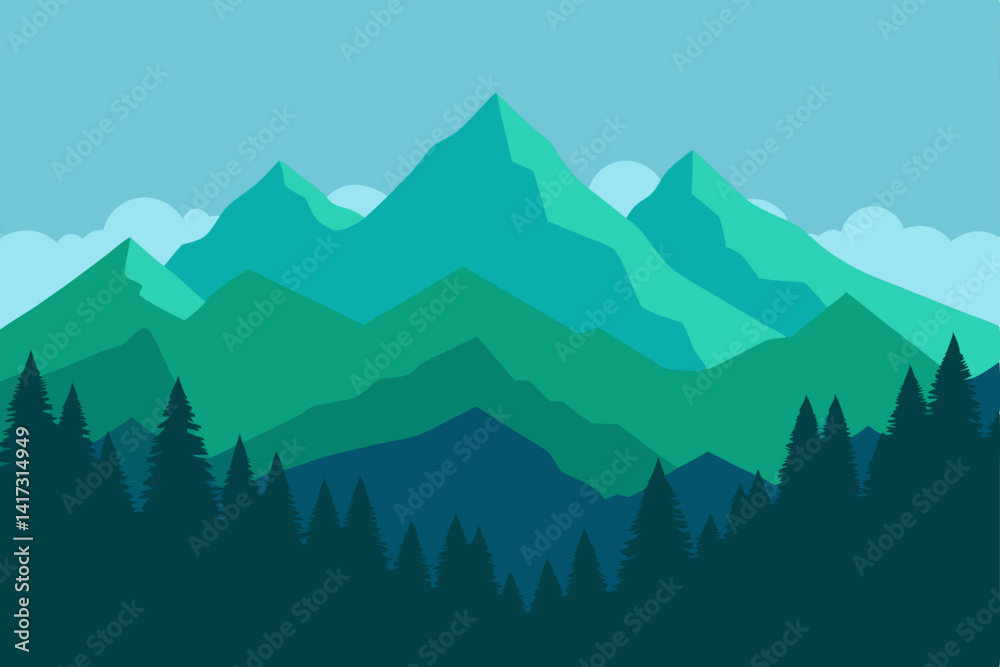 Naklejka premium mountain-range-with-forest-in-foreground